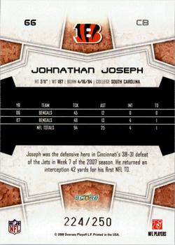 2008 Score - Super Bowl XLIII Light Blue Glossy #66 Johnathan Joseph Back