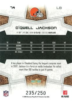 2008 Score - Super Bowl XLIII Light Blue Glossy #74 D'Qwell Jackson Back