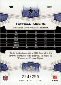 2008 Score - Super Bowl XLIII Light Blue Glossy #78 Terrell Owens Back