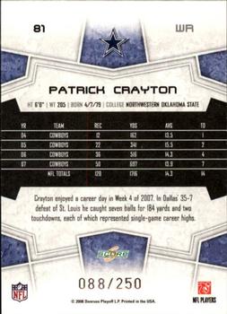 2008 Score - Super Bowl XLIII Light Blue Glossy #81 Patrick Crayton Back