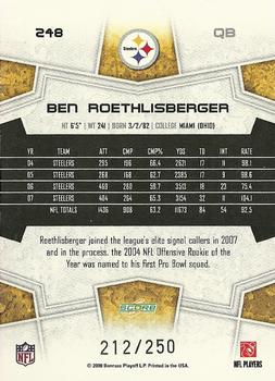 2008 Score - Super Bowl XLIII Light Blue Glossy #248 Ben Roethlisberger Back