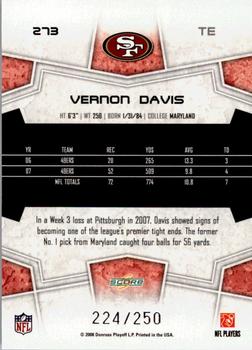 2008 Score - Super Bowl XLIII Light Blue Glossy #273 Vernon Davis Back