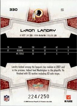 2008 Score - Super Bowl XLIII Light Blue Glossy #330 LaRon Landry Back