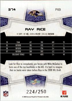 2008 Score - Super Bowl XLIII Light Blue Glossy #374 Ray Rice Back