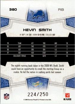 2008 Score - Super Bowl XLIII Light Blue Glossy #380 Kevin Smith Back
