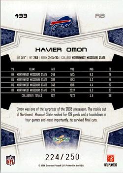 2008 Score - Super Bowl XLIII Light Blue Glossy #433 Xavier Omon Back