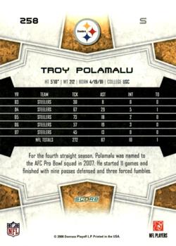 2008 Score - Super Bowl XLIII Gold #258 Troy Polamalu Back