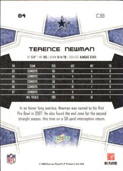 2008 Score - Super Bowl XLIII Green #84 Terence Newman Back