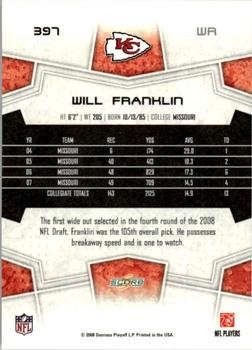 2008 Score - Super Bowl XLIII Green #397 Will Franklin Back