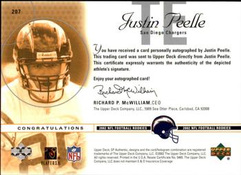2002 SP Authentic #207 Justin Peelle Back