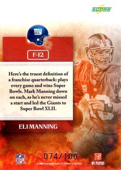 2008 Score Select - Franchise Scorecard #F-12 Eli Manning Back