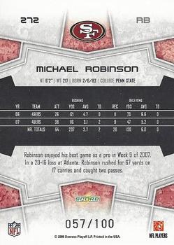 2008 Score Select - Scorecard #272 Michael Robinson  Back