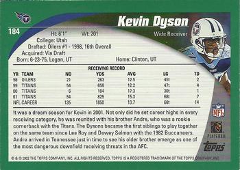 2002 Topps #184 Kevin Dyson Back
