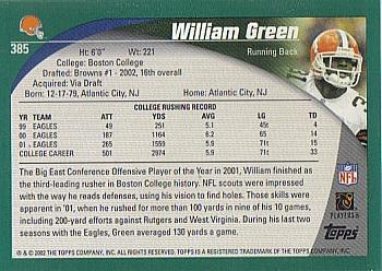 2002 Topps #385 William Green Back