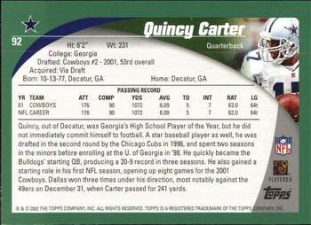 2002 Topps #92 Quincy Carter Back