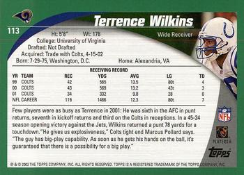 2002 Topps #113 Terrence Wilkins Back