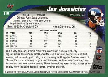 2002 Topps #116 Joe Jurevicius Back