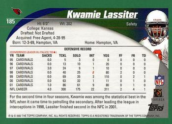 2002 Topps #185 Kwamie Lassiter Back