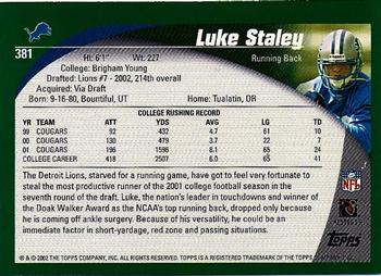 2002 Topps #381 Luke Staley Back
