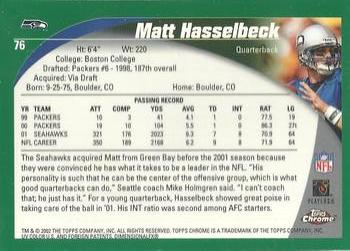 2002 Topps Chrome #76 Matt Hasselbeck Back