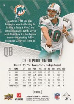2008 SP Authentic - Retail #6 Chad Pennington Back