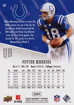 2008 SP Authentic - Retail #28 Peyton Manning Back