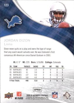 2008 SP Authentic - Retail #123 Jordon Dizon Back
