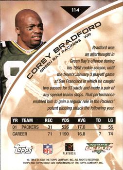 2002 Topps Debut #114 Corey Bradford Back