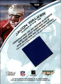 2002 Topps Debut #158 Javon Walker Back