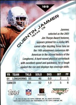 2002 Topps Debut #189 Quentin Jammer Back