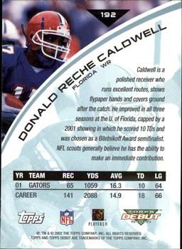 2002 Topps Debut #192 Reche Caldwell Back