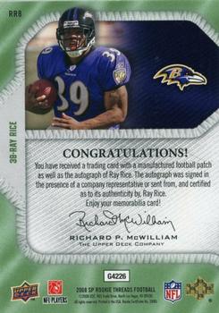 2008 SP Rookie Threads - Rookie Lettermen College Autographs #RR8 Ray Rice Back