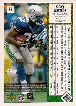 2002 UD Authentics #77 Ricky Watters Back