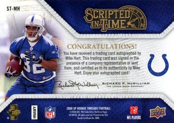 2008 SP Rookie Threads - Scripted in Time #ST-MH Mike Hart Back
