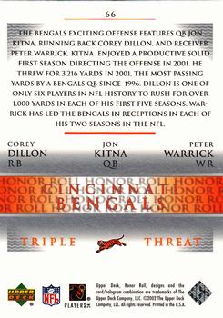 2002 Upper Deck Honor Roll #66 Corey Dillon / Jon Kitna / Peter Warrick Back