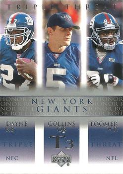 2002 Upper Deck Honor Roll #79 Ron Dayne / Kerry Collins / Amani Toomer Front