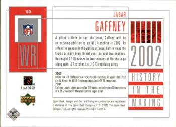 2002 UD Piece of History #110 Jabar Gaffney Back