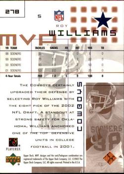 2002 Upper Deck MVP #278 Roy Williams Back