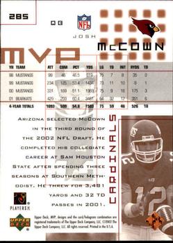 2002 Upper Deck MVP #285 Josh McCown Back