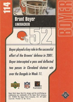 2002 Upper Deck XL #114 Brant Boyer Back
