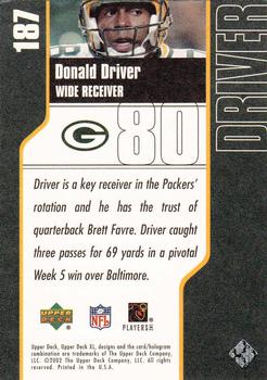 2002 Upper Deck XL #187 Donald Driver Back
