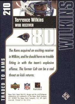 2002 Upper Deck XL #210 Terrence Wilkins Back