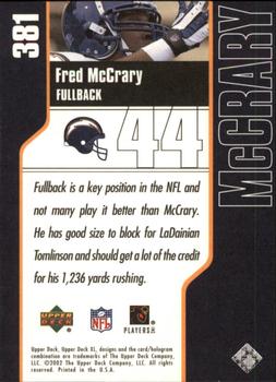 2002 Upper Deck XL #381 Fred McCrary Back