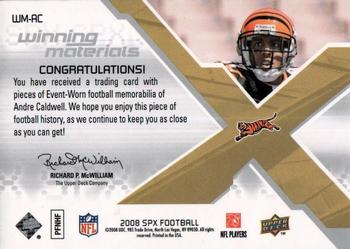 2008 SPx - Winning Materials NFL Patch 25 #WM-AC Andre Caldwell Back