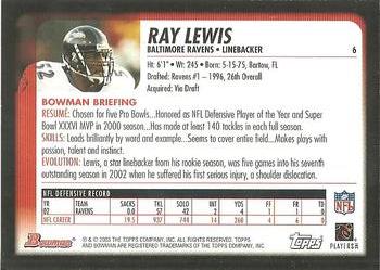 2003 Bowman #6 Ray Lewis Back