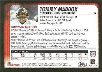 2003 Bowman #12 Tommy Maddox Back