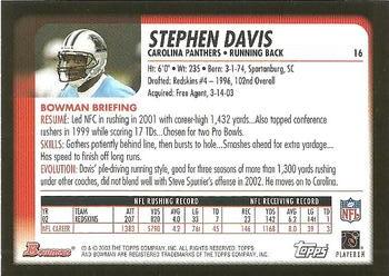 2003 Bowman #16 Stephen Davis Back