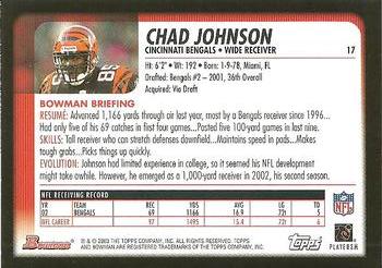 2003 Bowman #17 Chad Johnson Back