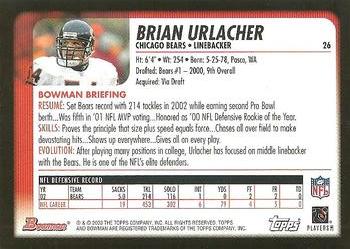 2003 Bowman #26 Brian Urlacher Back