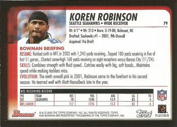 2003 Bowman #79 Koren Robinson Back